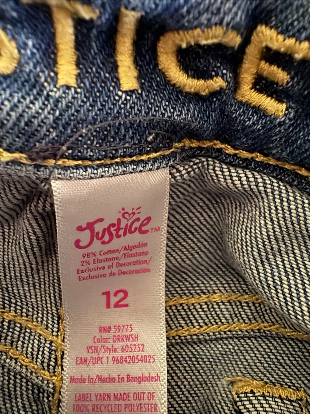 Justice Blue Denim Shorts with Gold Stitching